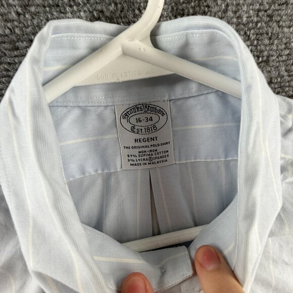 Brooks Brothers Cotton Striped Regent Blue Stretch Spandex 16 34 Non-Iron Button - Picture 9 of 13